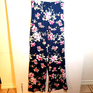 White Birch One Piece Romper Pockets S Floral Tube Top Strapless Jumpsuit Navy